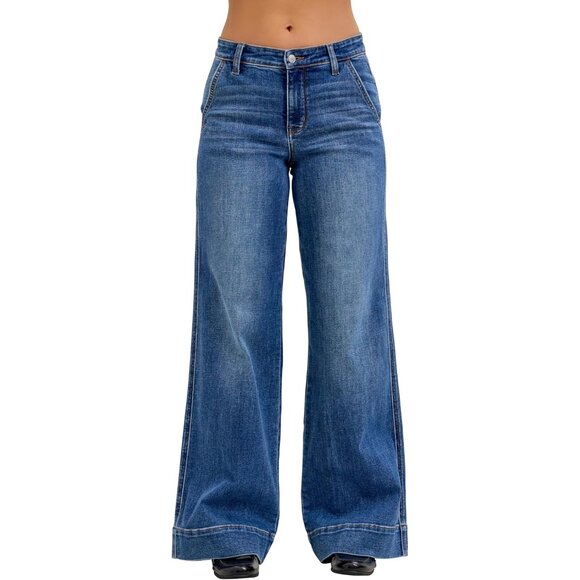 Women's Mid Rise Wide Leg Jeans Cotton Blend Zipper Closure Machine Wash